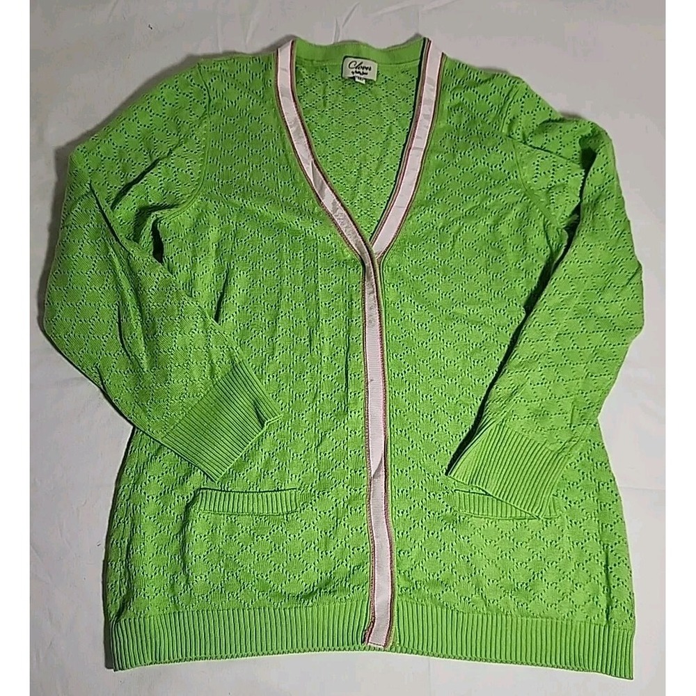 Clover By Bobby Jones Green Eyelet Silk Snap‎ Down V-neck Sweat Sz M